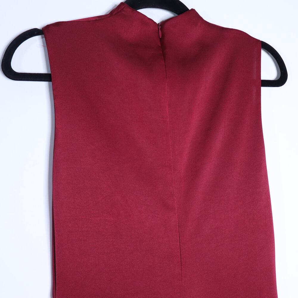 SANDRO Red Titanic Midi Dress Ruched Satin Bordeaux Sleeveless Women's 36/US 4 - Picture 6 of 11